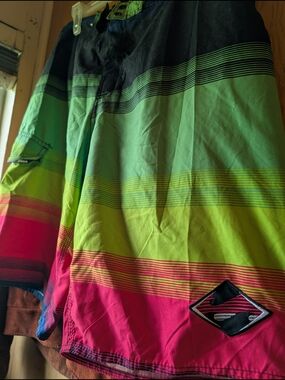 Y2K Surfer Beach Alt Men's Colorful Gradient Striped Board Shorts Pac Sun XL